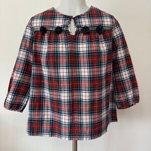 Crewcuts Girls' Plaid Holiday Sequin 3/4 Sleeve Top Size 14